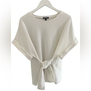 Express Women’s White Textured Short Sleeve Tie-Waist Top Size Large